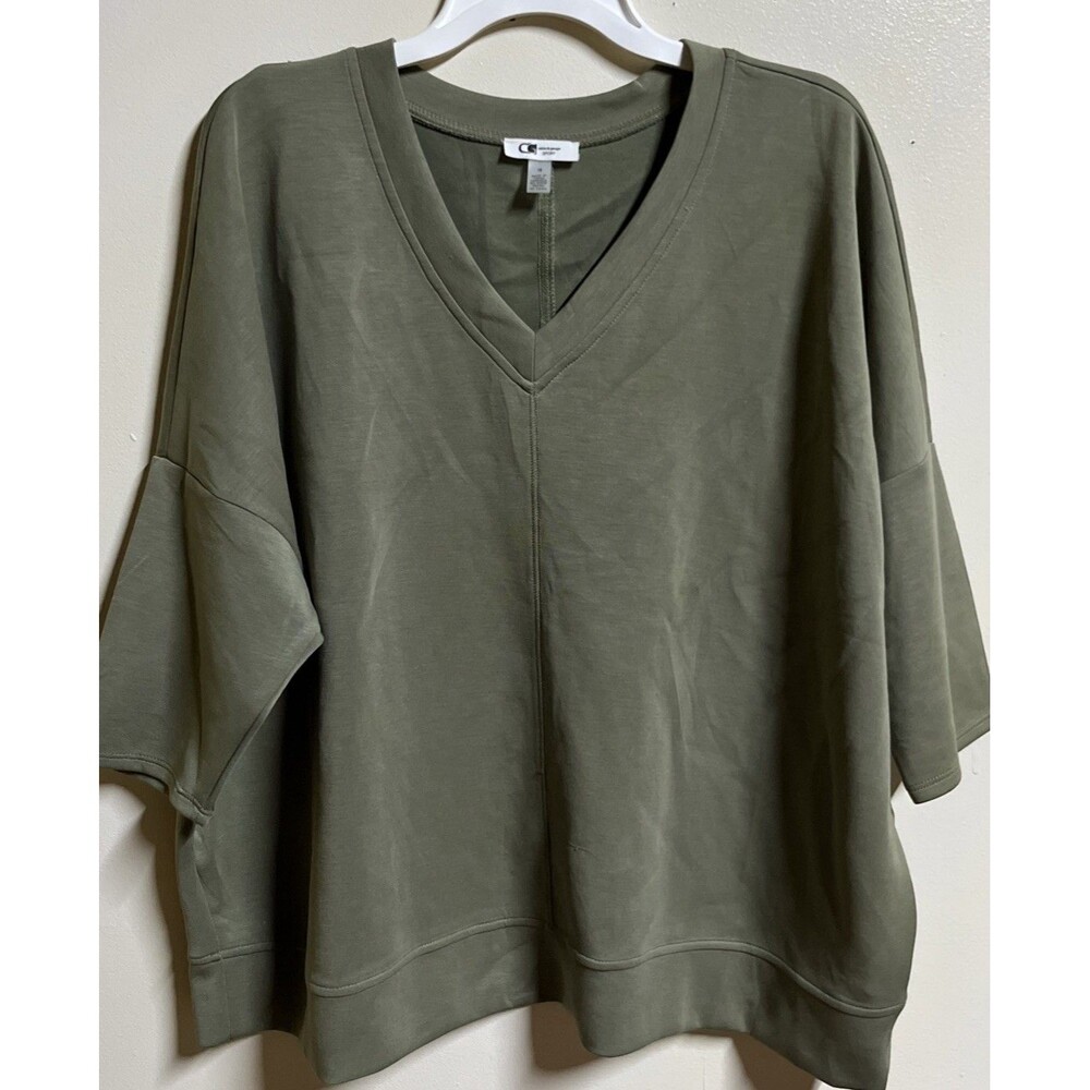 Cable & Gauge Women's Size 1X Army Green Soft Think & Lightweight Top VNeck